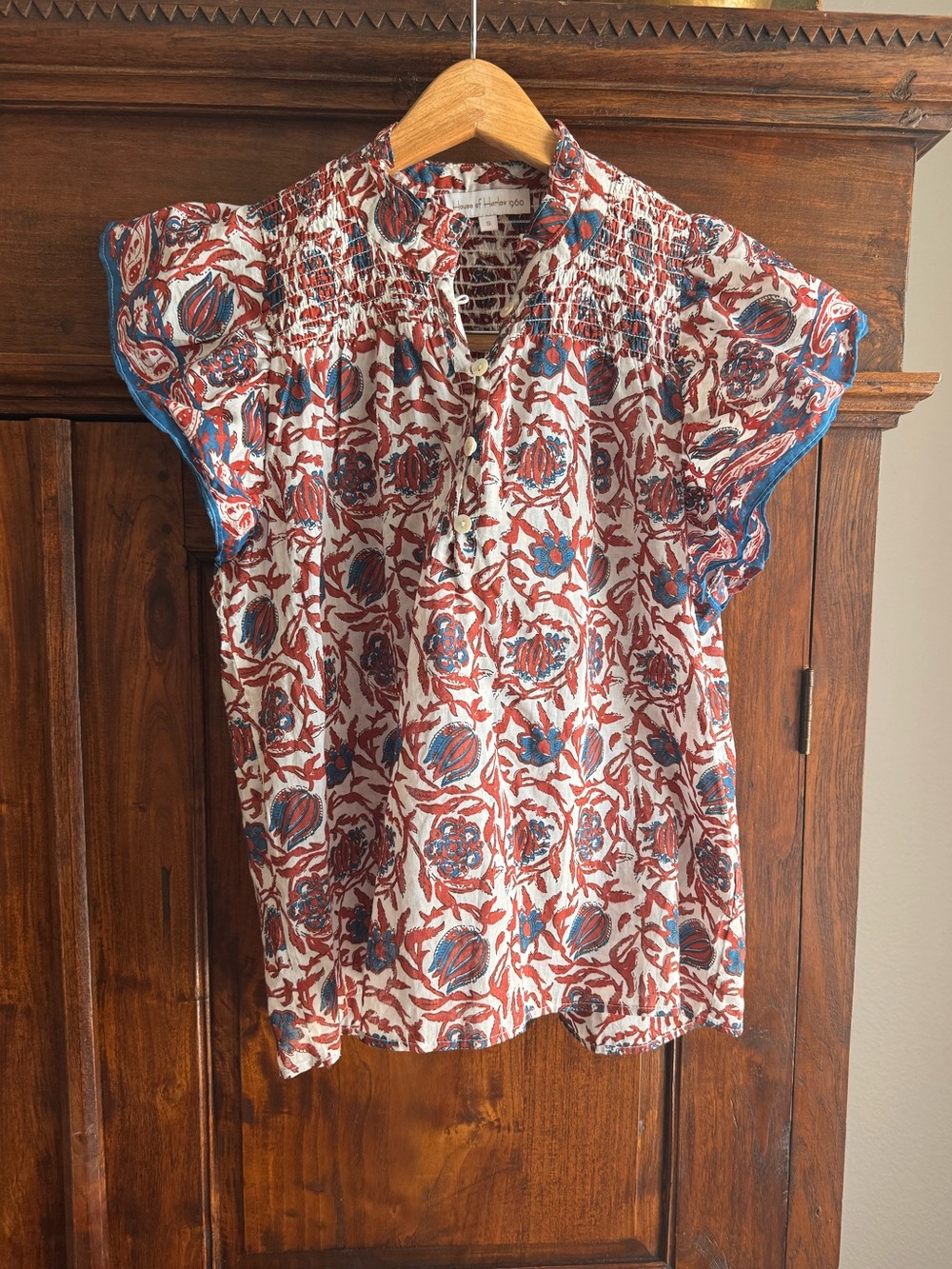 House of Harlow 1960 Marble Rust Ruffled Cap Sleeve Top Floral